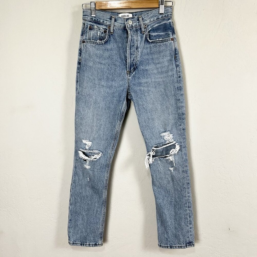 Agolde Riley High Rise Straight Crop Jeans Size 23 Blitz Wash Denim Button Fly